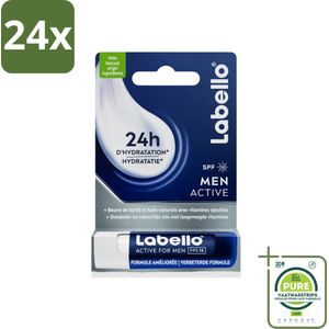 Labello – Lippenbalsem – Active For Men – SPF 15 – 4,8 g - Voordeelverpakking - 24 stuks - Lippenbalsem voor mannen - Verzorging van lippen