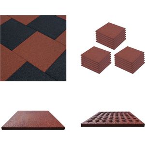 vidaXL Valtegels 18 st 50x50x3 cm rubber rood - Valmat - Valmatten - Rubberen Mat - Rubberen Vloertegel