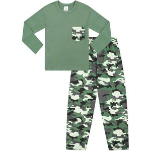 Camouflage Lange Pyjama Set voor Jongens - 100% Katoen, Groen, 11-12 jaar