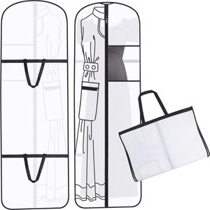 Lange kledingzak, 180 x 60 cm, opvouwbaar, anti-stof, trouwjurk, kledinghoes met ritssluiting, voor bruidsjurken, avondjurken