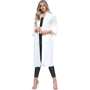 Grof gebreid maxi vest dames oversized met ballonmouwen