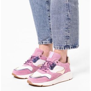 Manfield - Dames - Roze leren sneakers met metallic details - Maat 39
