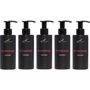 Showergel Hamam 300 ml - met pomp - zwarte fles - set van 5 stuks - Douchegel - Voordeelverpakking