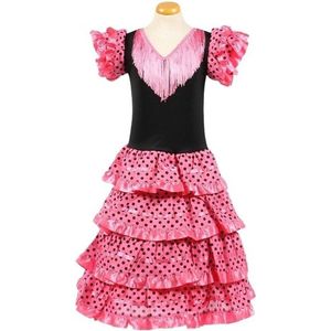 Spaanse jurk -flamenco jurk - roze/zwart - Maat 80/86 (2) - jurklengte 60 cm