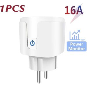 Smart Plug WiFi-aansluiting EU 16A met Power Monitoring Timing-functie Werkt met Alexa, Google Home, Alice, SmartThimg