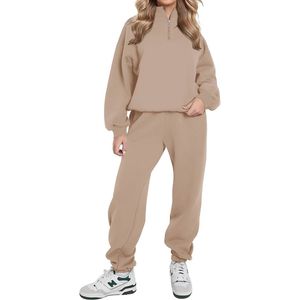 Vrouwen Warm Half Zip Katoen Lounge Wear Sets - Plus Size Tweedelige Outfit en Dikke Trainingspakken
