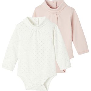 Vertbaudet - Set van 2 Body's - Effen en Met Stippen - Lange Mouwen