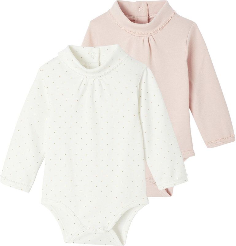 Vertbaudet - Set van 2 Body's - Effen en Met Stippen - Lange Mouwen