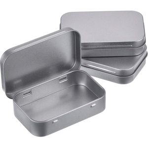 SNQ Mini blikken dozen - 9,5 × 6,2 × 2 cm - Set van 3 - Rechthoekig metaal - Opbergdoos met deksel - Mini draagbare doos - voor thuis, op kantoor, onderweg, op reis - Zilver