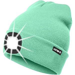 Muts met LED verlichting - Beanie Mintgroen - USB-oplaadbaar - 4 helder licht LED lampen - 3 standen - One-size - Unisex - Waterdicht - Black Friday 2023 - Kerstcadeau