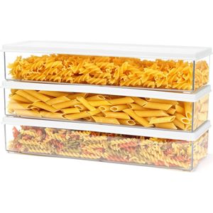 Belle Vous 3 Pack of Plastic Food Storage Containers with Lids - 1100ml/37oz Airtight BPA-free Kitchen/Pantry Organisers - Rectangular Jars for Spaghetti, Pasta, Noodles, Cereal, Rice & More