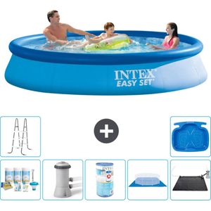 Intex Rond Opblaasbaar Easy Set Zwembad - 366 x 76 cm - Blauw - Inclusief Onderhoudspakket - Zwembadfilterpomp - Filter - Grondzeil - Solar Mat - Ladder - Voetenbad