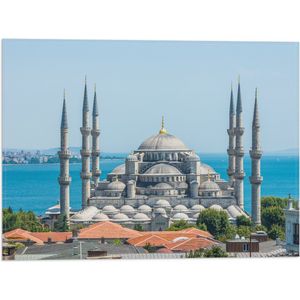 Vlag - Sultan Ahmet Moskee aan de Zee van Turkije - 40x30 cm Foto op Polyester Vlag