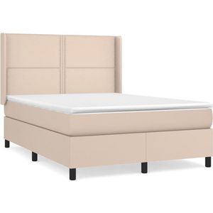 vidaXL - Boxspring - met - matras - kunstleer - cappuccinokleurig - 140x200 - cm