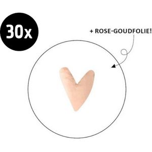 30x Sluitsticker Hart | Wit | Rose-Goudfolie | 40 mm | Sluitzegel Hartje | Sluitsticker | Chique inpakken | Traktatie - Verjaardag - Feest | Trouwkaart | Geboortekaart