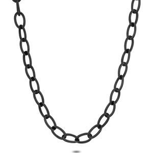 Twice As Nice Halsketting in edelstaal zwart, ovale schakels gestreept 60 cm