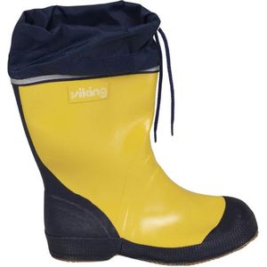 Rubberen kinderlaars-Antislip zool-Veterboord-Geel met blauwe rand-Maat 32-Waterdicht- Bootlaars