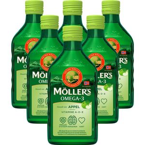 Möller’s Omega-3 Levertraan Appel - 6 x 250ml - Omega-3 visolie – Levertraan vloeibaar – Levertraan met smaak van appel
