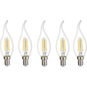 Bundel | 5 stuks | LED filament kaarslamp met tip 4W | Dimbaar | E14 | 2700K