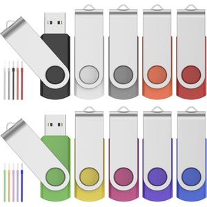 USB Sticks 8GB Flash Drive Bulk 10 Pack Portable Thumb Drive 8 GB, Swivel USB 2.0 Memory Sticks Multipack Jump Drives met Led Indicator, FEBNISCTE Multicolor Pendrive Data Storage met 10 stuks Touwen
