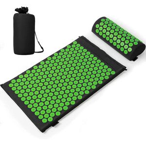 Acupressuur Katoenen Mat - Zwart Groen - Ontspanning en Verlichting van Pijn