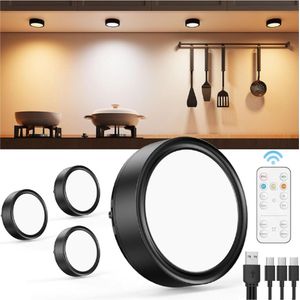 USB Oplaadbare Kastverlichting met Afstandsbediening - 1600mAh Dimbare Accu, Draadloze LED Spotlight voor Displaykast - Magnetische Onderkast Verlichting voor Keuken [Energieklasse G]