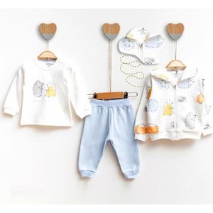 Baby Jongens 3 pce Kledingset - babykleertje - babykleding - Egel - Wit / lightblauw - Maat: 80/86
