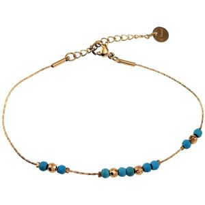 Armband Dames - Natuurlijke Turquoise Kralen - RVS 14K Geel Goud Plated - Verstelbaar