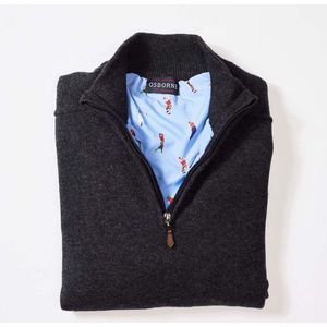 Osborne Knitwear Windstopper trui met halve rits heren - Sweater heren in Lamswol - Pullover Heren - Charcoal - Voering met golfprint - XL