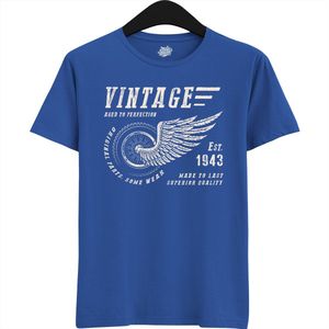 A Vintage Motorcycle Addict Est 1943 | Retro Verjaardag Motor Cadeau Shirt - T-Shirt - Unisex - Royal Blue - Maat S
