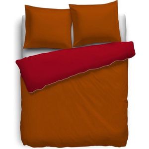 HNL Royal Cotton Perkal Uni Dekbedovertrek - Tweepersoons - 200x200 + 2/80x80 cm - Terra/Aurora Red