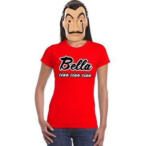 Rood Bella Ciao t-shirt maat XL - met La Casa de Papel masker voor dames - kostuum