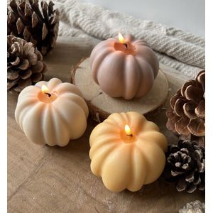 MinaCasa - Pompoen kaarsen set - 3 delig - herfst - Pumpkin - woondecoratie