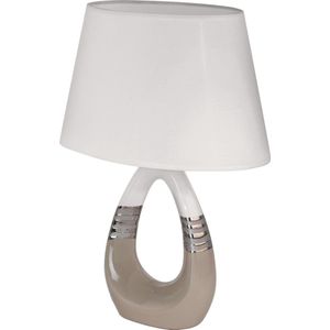 EGLO Bellariva 1 tafellamp - 1 lichts - E14 - 31 cm. - taupe, chroom, wit