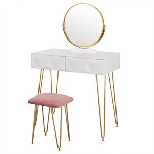 Make-up Tafel - Kaptafel - Met Spiegel - Dressoir - Luxe Kaptafel - Slaapkamer - Moderne look - Roze/Goud - 2 Lades