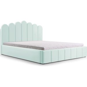 Tweepersoonsbed met fluwelen bekleding, met hoofdeinde, lattenbodem, bed voor volwassenen - BED 03 - 180x200 - Mintgroen (TRINITY 21)