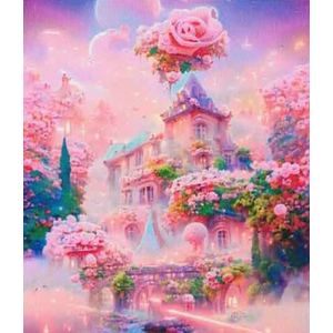 Droom kasteel - droom kasteel met bloemen - 50 x 65 - Ronde steentjes