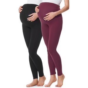 Be Mammy BE-BE20-230-LE-2P 2Pack Dames Zwangerschapsleggings Leggings - Sport - Vrijetijdsbroek - Lang - Katoen - Sporbroek – Yogabroek - Zwart/Wijnrood - 4XL