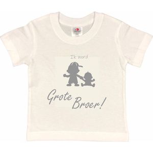 Shirt Aankondiging zwangerschap Ik word grote broer 2.0 | korte mouw | Wit/grijs | maat 110/116 zwangerschap aankondiging bekendmaking Baby big bro brother