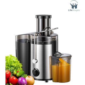 LifeStages - Sapcentrifuges groenten en fruit - Centrifugale Sapcentrifuge Machines voor Hele Groenten en Fruit - 3 inch Brede Mond Sapcentrifuge met 2 Snelheden - Borstel Inbegrepen - Gemakkelijk Schoon te Maken - 800 W