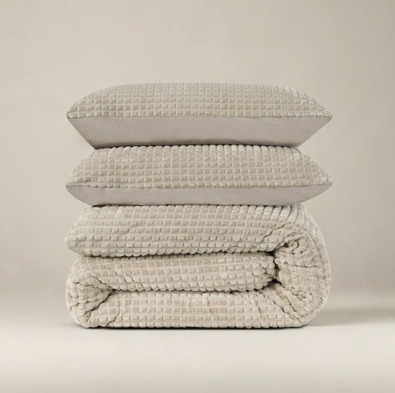 Sleeptime - Dekbedovertrek Check Teddy - Taupe - 240x220 + 2 Kussenslopen 60x70