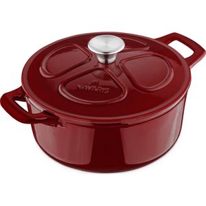 Navaris gietijzeren braadpan met deksel - Dutch oven - Geëmailleerde pan - Geschikt voor inductie gas en keramisch koken - Bordeauxrood