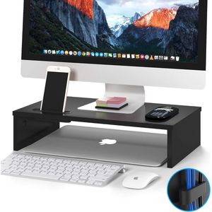 Houten Monitorstandaard - Bureau Verhoger - Zwart