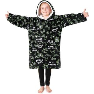 Deken hoodie kinderen fleece oversized hoodie jongens - zwart