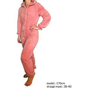 Dames - Onesie - Roze - [ Maat 38-40 ] - Huispak - Onesies voor Volwassenen - Pyama - Fleece - Teddy - Cadeau voor vrouw - Teddy Jumpsuit.