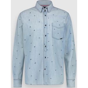 Twinlife Heren Chambray Allover Print - Overhemden - Wasbaar - Ademend - Blauw - 3XL