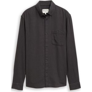 TOM TAILOR DENIM - Overhemd - Zwart - Regular Fit - Lange Mouw - Visgraat