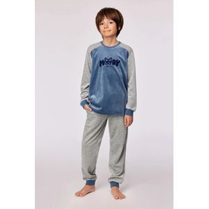 Woody pyjama jongens/heren velours - blauwgrijs - 'Moody' - 252-10-QRM-V/189 - maat 98