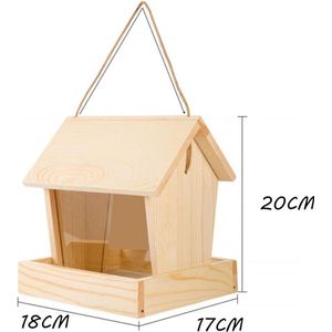 Vogelvoederhuisje voor balkon of om op te hangen, weerbestendig, met de hand gemaakt van natuurlijk hout, vogelhuisje, tuinvogels, tuin