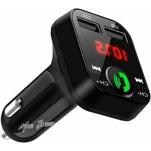 Mrs. Jones Bluetooth FM-zender voor auto en vrachtwagen met handsfree V5.0 EDR FM-radio-adapter - dubbele USB-aansluiting - snel opladen - USB-stick - 21A .